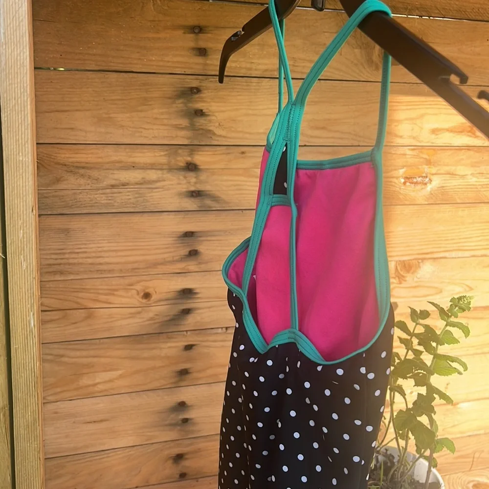 Girls Speedo Swimsuit Colorful Geometric One-Piece with Polka Dot Contrast Sz 12